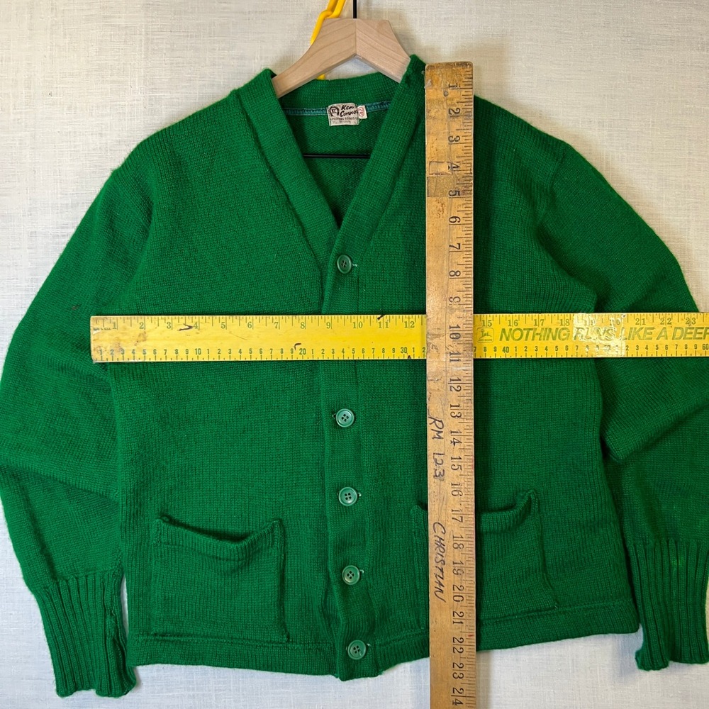 VTG 1960s Wool Cardigan Ken Connor Green Men's M 42 Knit Button Front Pocket USA - Picture 6 of 9
